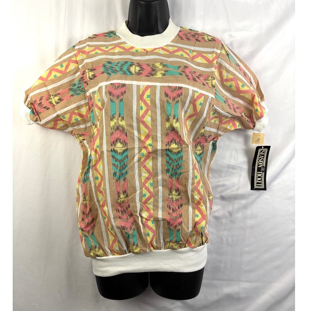 Vtg The Season Ticket Blouse Womens Sz 10 80s‎ 90s Aztec Southwestern Print Top